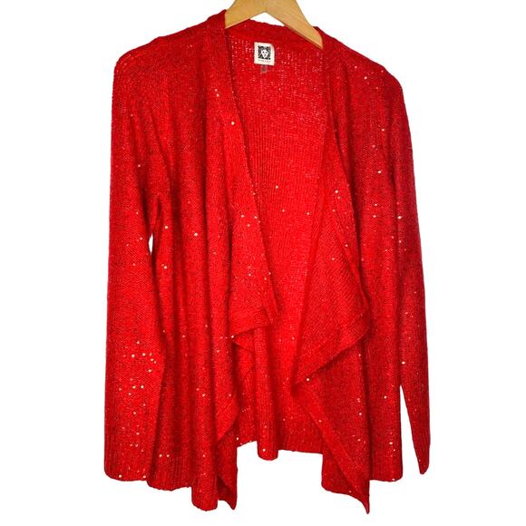Anne Klein Red Sparkle Cardigan Sweater Small - Picture 1 of 7